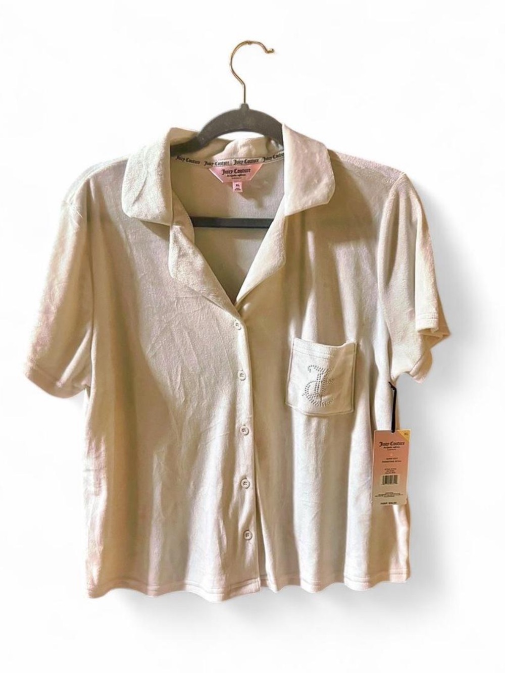 Juicy Couture Y2K Rhinestone Logo Sleep Shirt in Cream XL